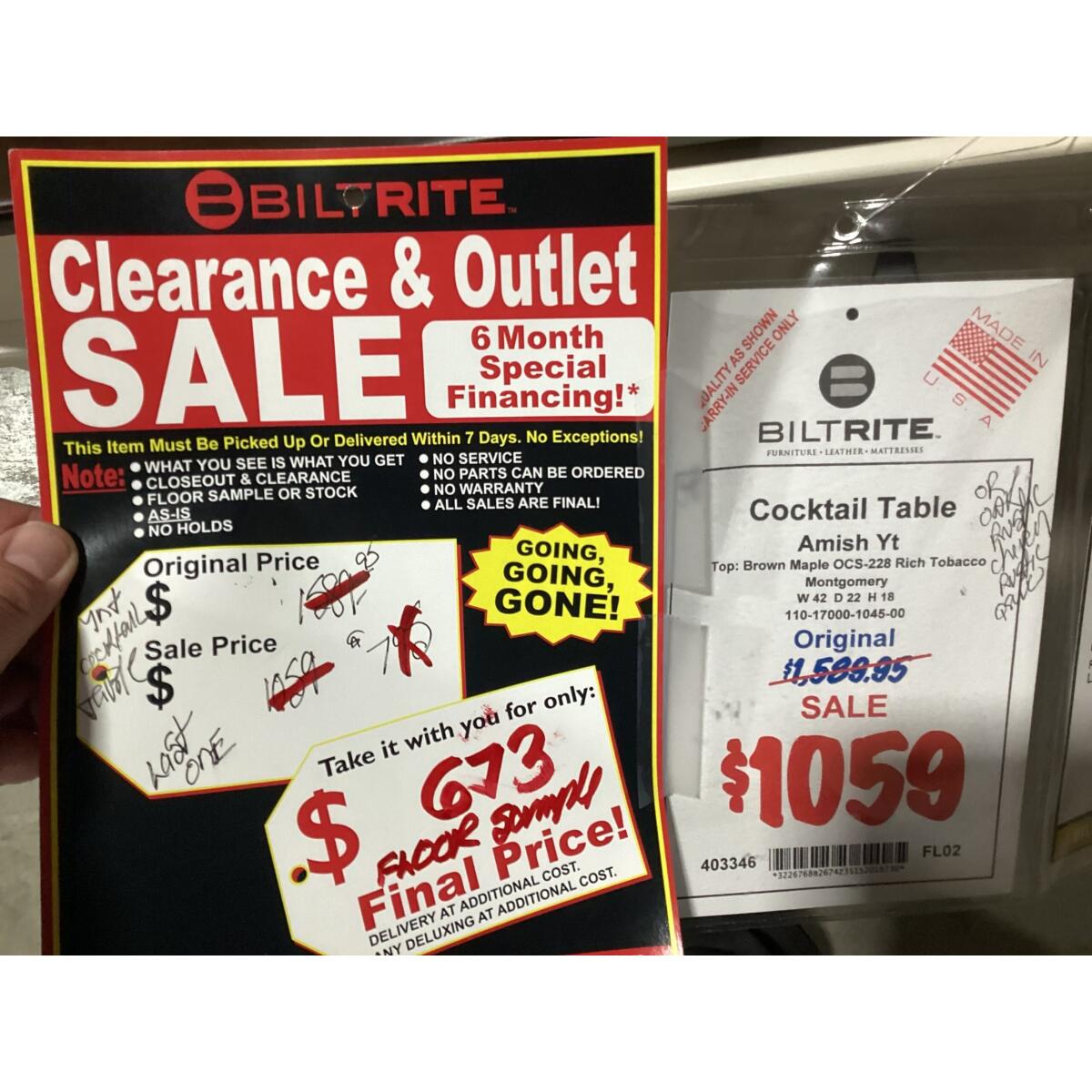 Amish Made Cocktail Table Final Price Clearance 6