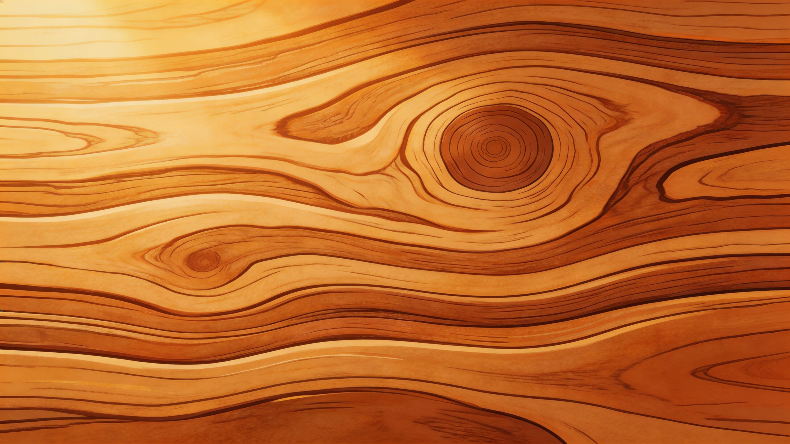 A close-up view of polished light brown wooden surface featuring natural organic grain patterns and circular knots.