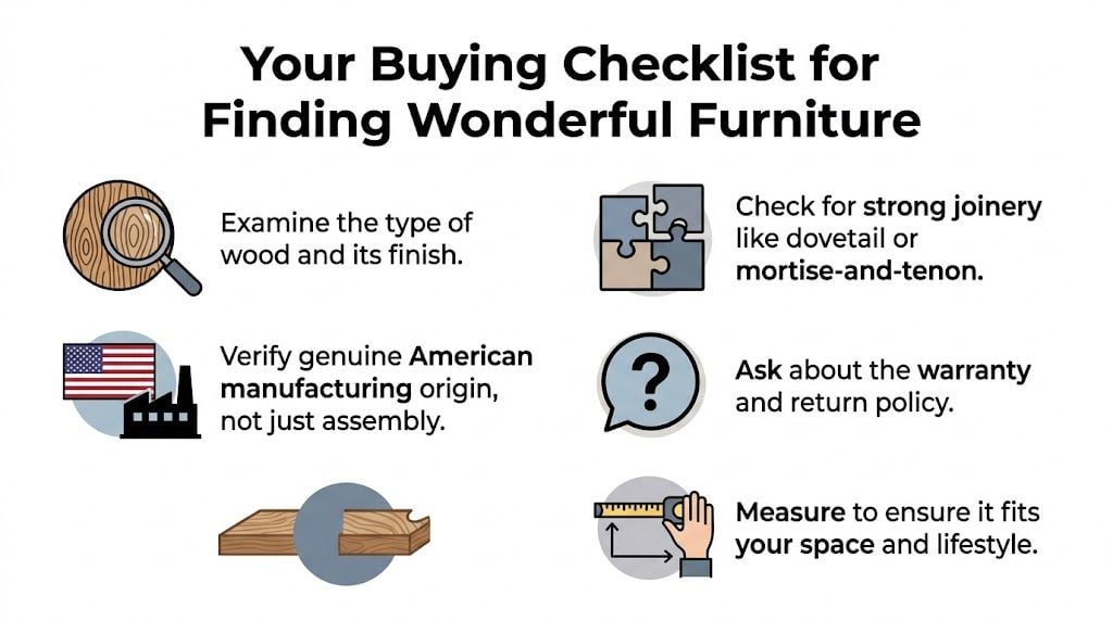 A helpful infographic showing a six-step buying checklist for choosing high-quality and durable furniture.