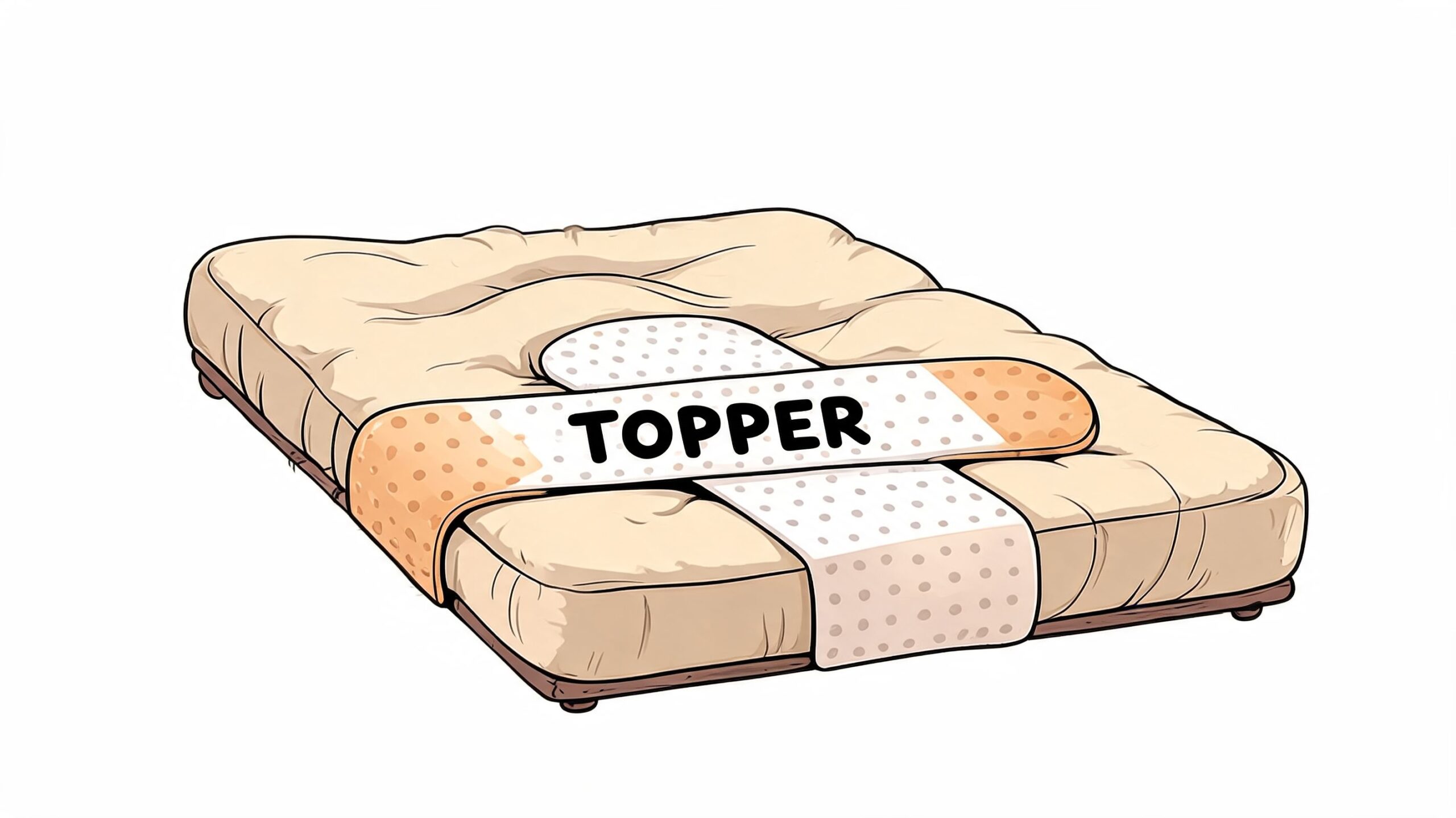 A mattress topper illustrated as a band-aid on a mattress to show comfort and relief for beds.