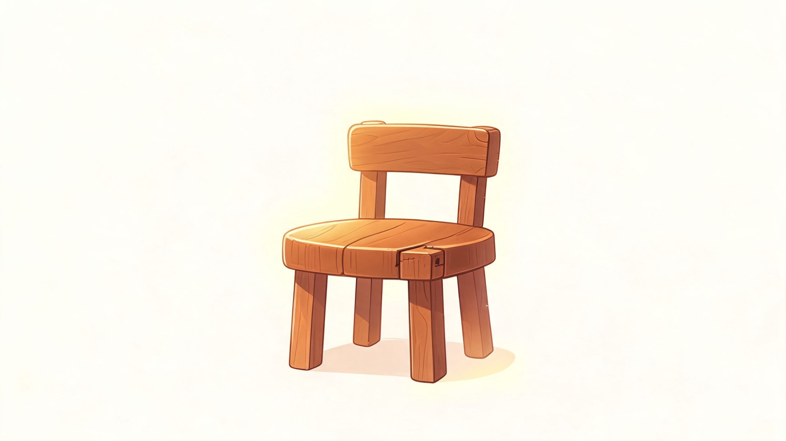 A simple cartoon-style wooden chair with a backrest sitting on a plain white background.