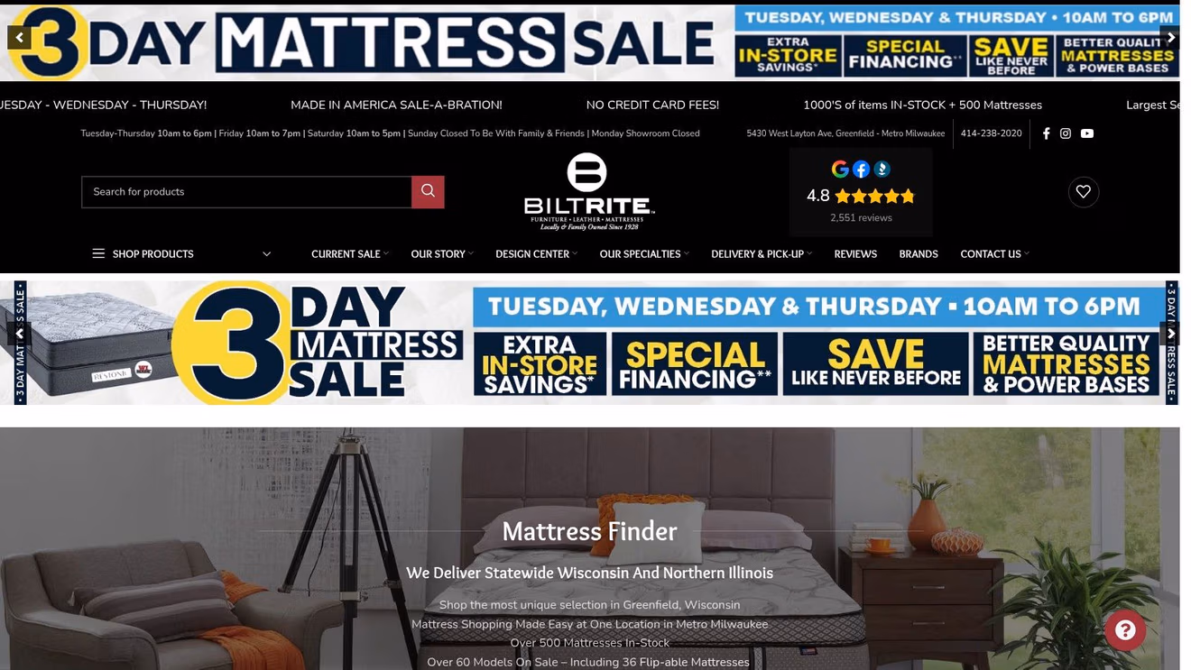 Screenshot from https://www.biltritefurniture.com/mattresses-2/