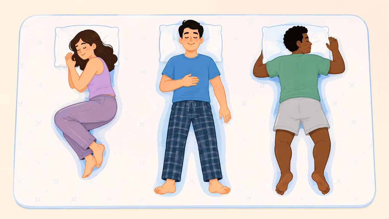 Three people sleeping in different positions on a mattress to illustrate different sleep styles for comfort.