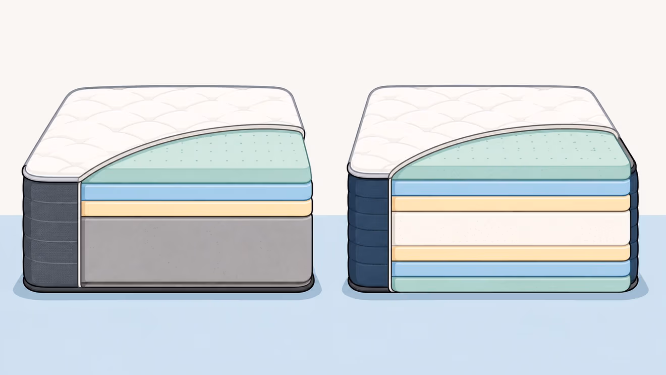 A cutaway illustration comparing the layered interior structures of two different types of mattresses for better comfort.