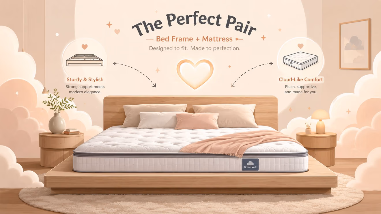 A modern platform bed with a comfortable mattress and stylish wooden frame in a cozy bedroom setting.