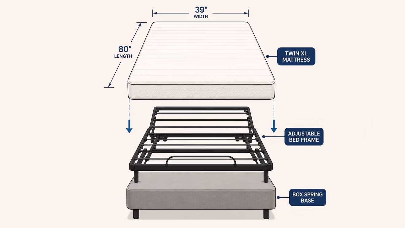A diagram displaying a Twin XL mattress with its dimensions of 39 inches width and 80 inches length.