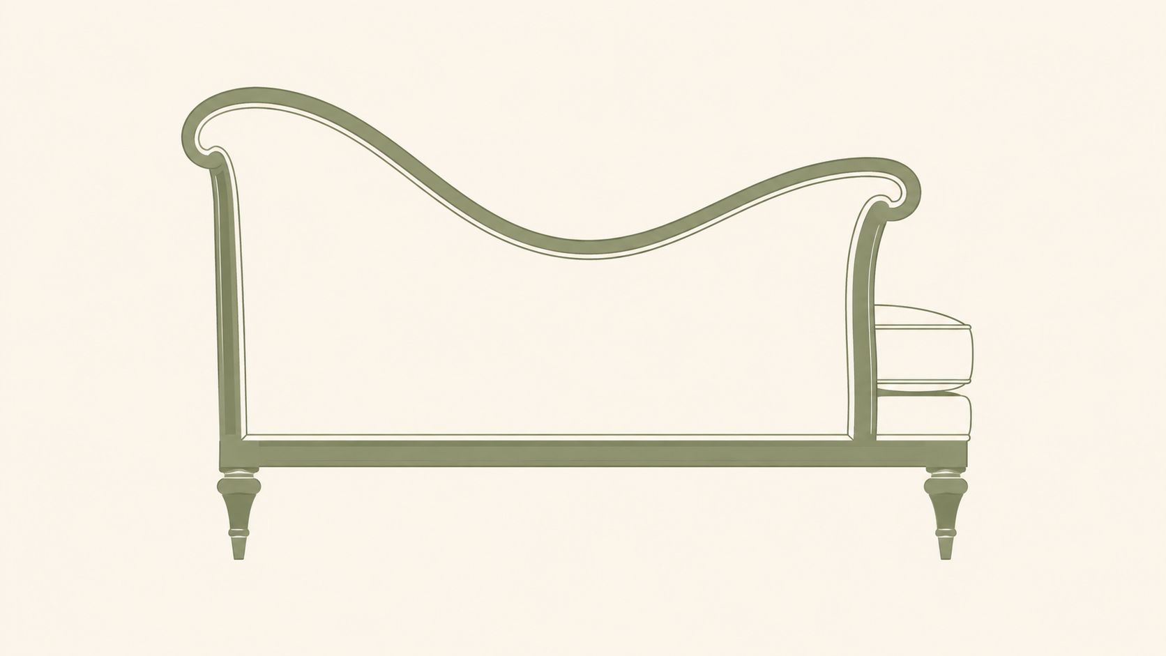 A sleek, stylized illustration of a classic green and white fainting couch or chaise lounge.